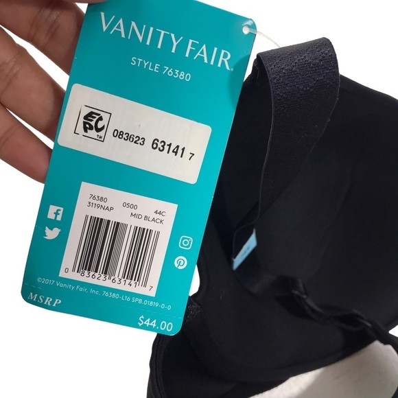 Vanity Fair Women's Beauty Back Full Figure Smoothing Underwire Bra, Black, 44C - Picture 5 of 7